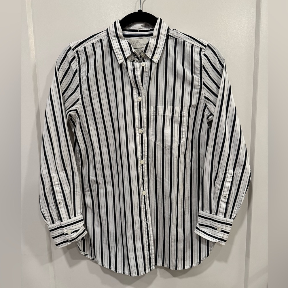 J. Crew Button Down Shirt Striped 100% Cotton Womens 00